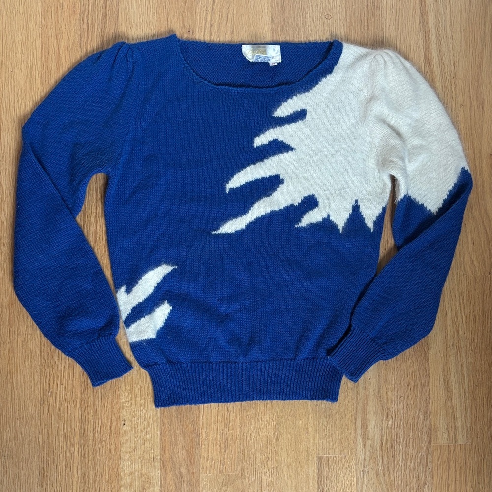 Vintage 80’s puff shoulder angora wool blend holiday Sweater M